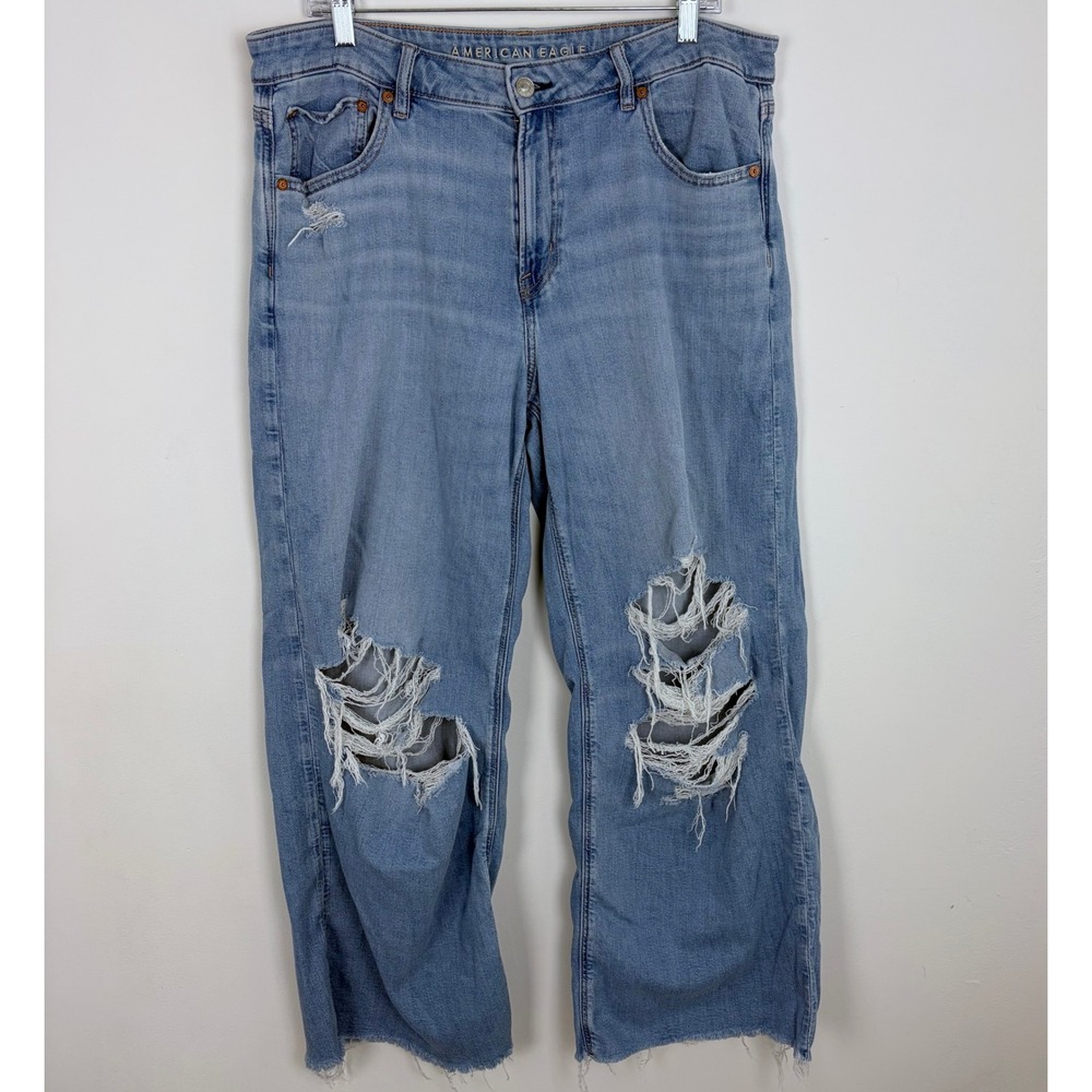 American Eagle Stretch Low-Rise Baggy Wide Leg Jean Light Wash Size 14 Regular - Picture 2 of 10